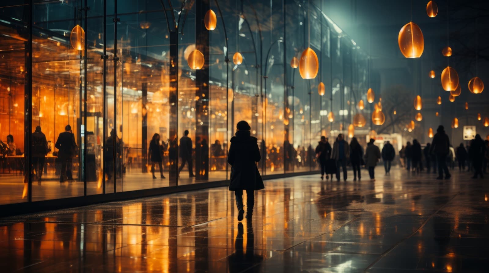 Devanture commerciale illuminée attirant les passants